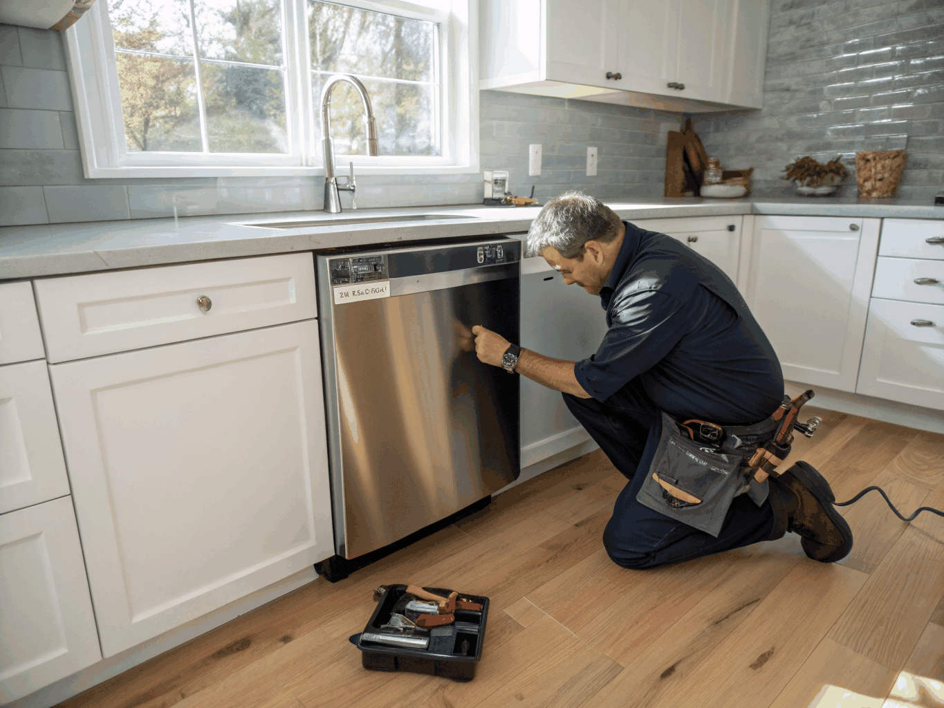 Appliance technician performing diagnostic inspection in Griffin GA