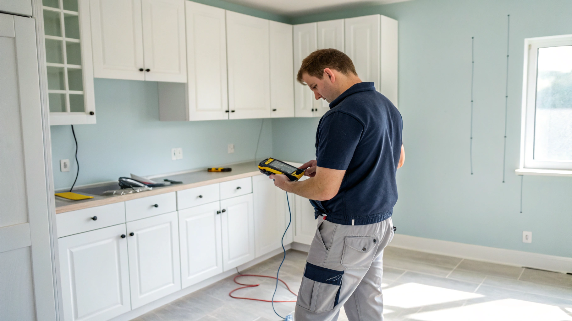 Griffin Appliance Repair technician inspecting refrigerator