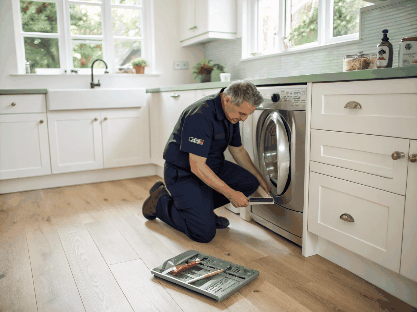 Technician repairing a residential built-in dishwasher in Griffin GA