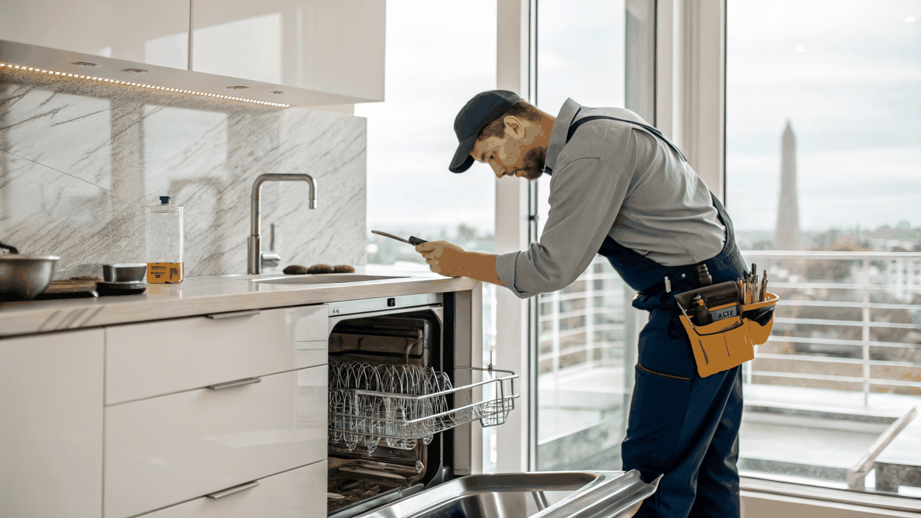 Certified appliance repair technician inspecting home appliance in Griffin GA
