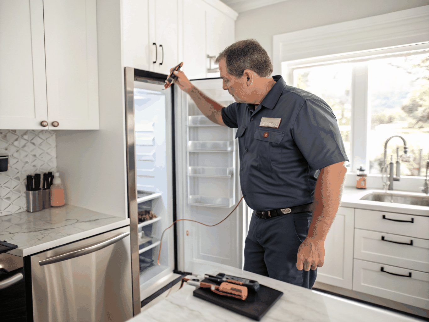 Kenmore appliance repair technician inspecting home appliance in Griffin GA