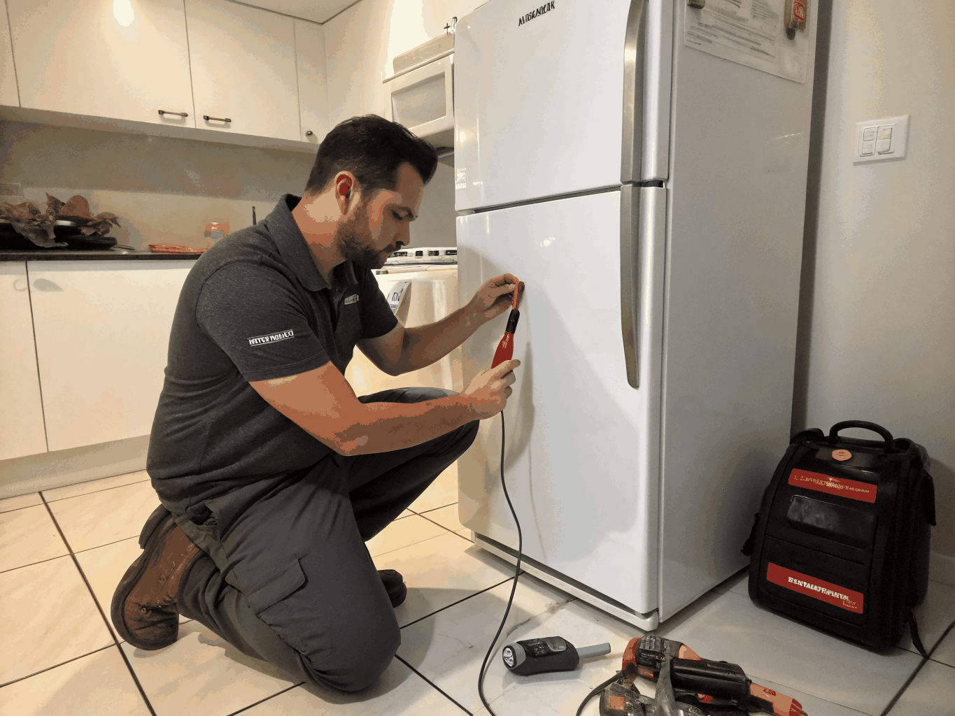 Technician repairing an LG stainless steel appliance in Griffin GA