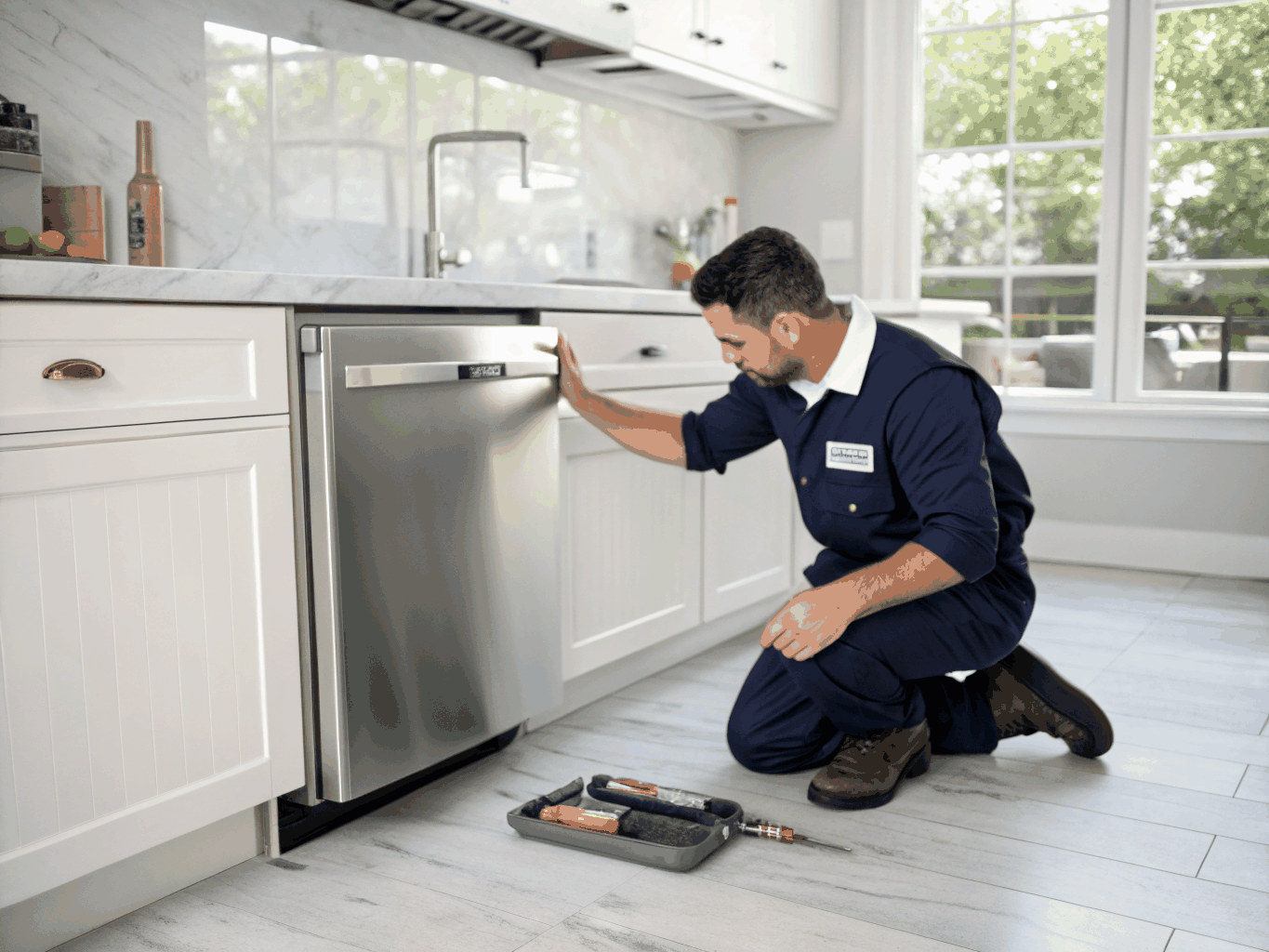Appliance repair technician inspecting microwave components in Griffin GA