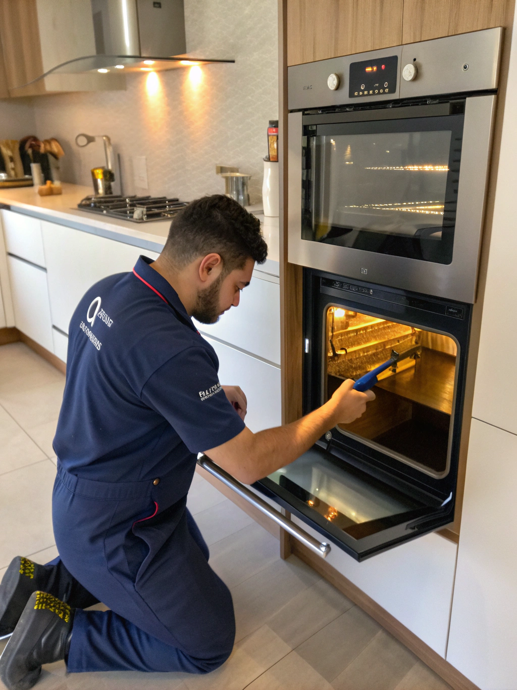 Professional technician repairing a kitchen oven range in Griffin GA