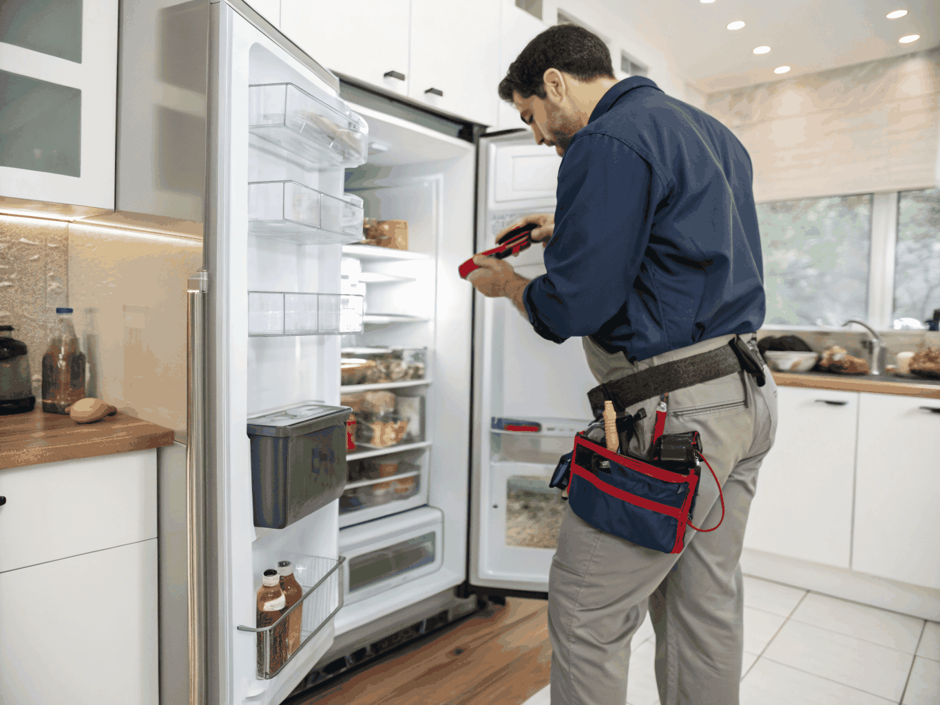 Stainless steel French-door refrigerator in residential home