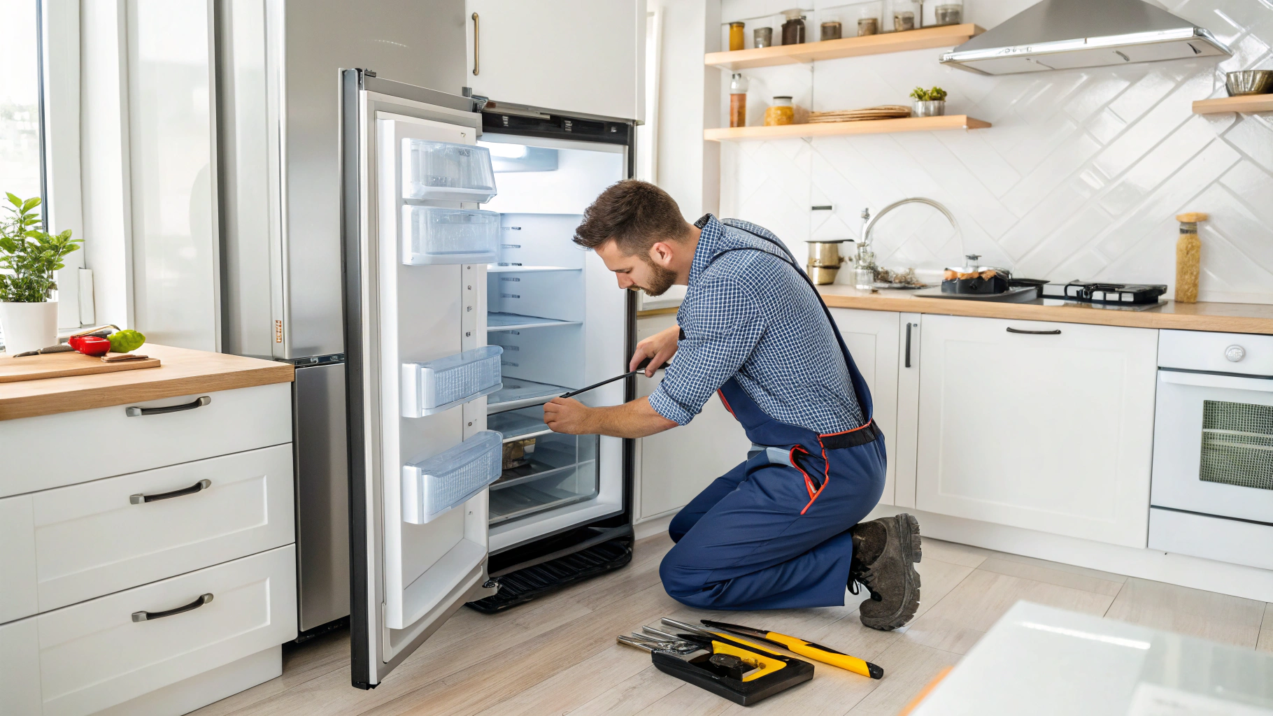 Professional technician inspecting and testing appliance electrical components with precision diagnostic tools in Griffin GA