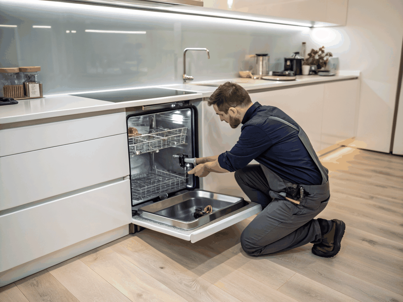 Professional technician repairing residential dishwasher in Griffin GA